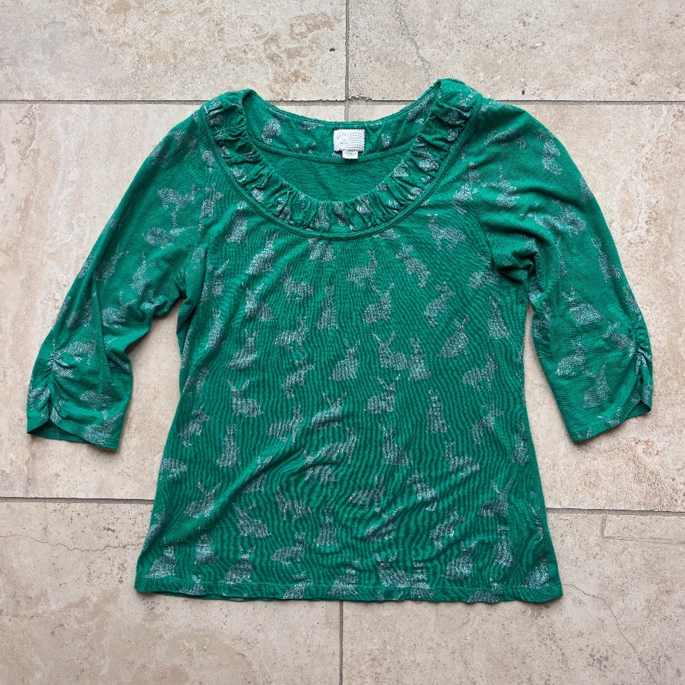 Anthropologie Green Bunny Top